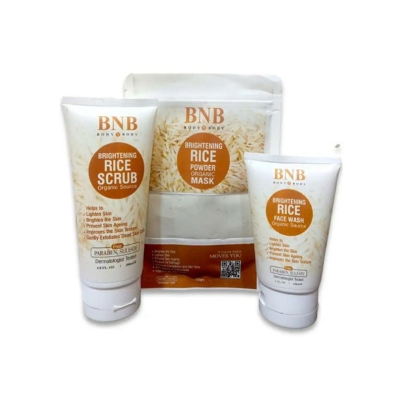 BNB Rice Brightening Kit with Face Wash, Scrub and Mask for Glowing Skin