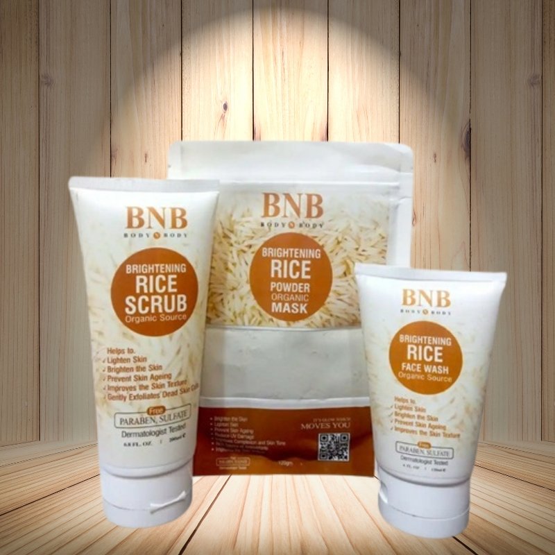 BNB Rice Brightening Kit with Face Wash, Scrub and Mask for Glowing Skin