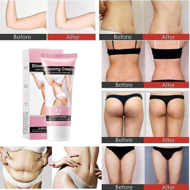 Visual comparison showing body changes before and after using Sadoer Slimming Cream.