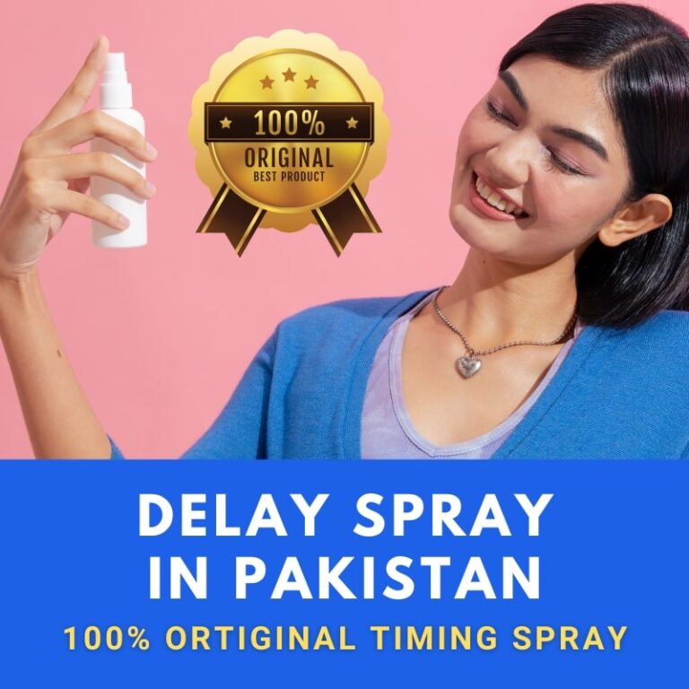 Woman holding a delay spray bottle for men in Pakistan to help control release and last longer