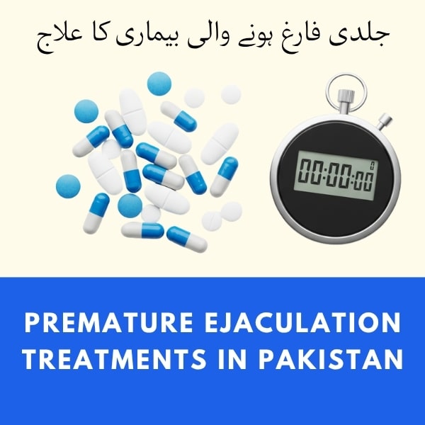 Blue and white capsules for premature ejaculation treatment with a stopwatch