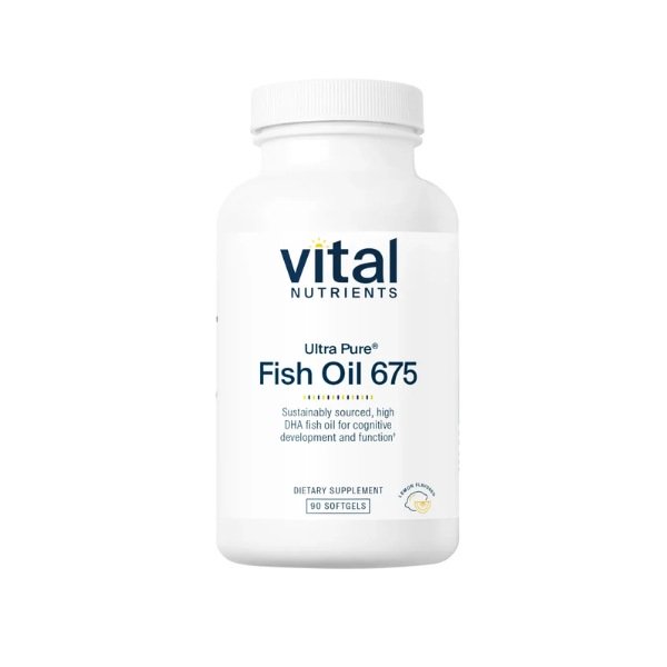 Vital Nutrients Ultra Pure Fish Oil 675 DHA omega 3 softgels for brain and heart health