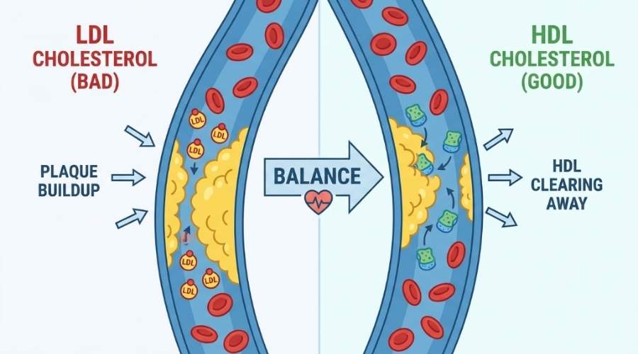 Difference between LDL bad cholesterol and HDL good cholesterol in human arteries Difference between LDL bad cholesterol and HDL good cholesterol in human arteries