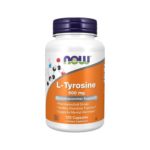NOW L-Tyrosine 500mg 120 Capsules for Neurotransmitter and Mental Alertness Support