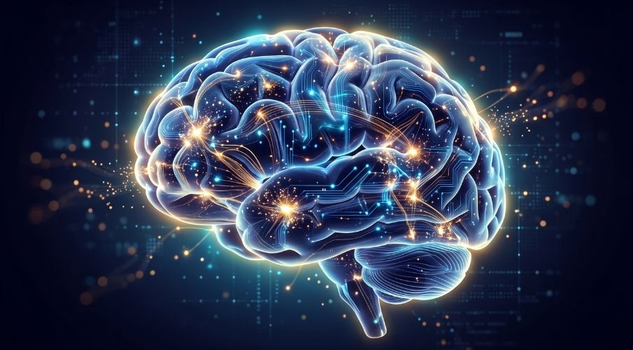 Importance of the Human Brain for Cognitive Health Glowing human brain showing neural connections and healthy cognitive function.