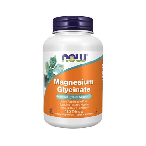 NOW Magnesium Glycinate 200mg 180 Veg Tablets for Nervous System Support