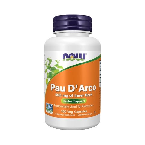 NOW Foods Pau D Arco 500mg bottle with 100 veg capsules