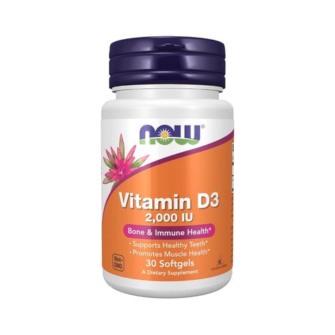 NOW Vitamin D3 2000 IU 30 Softgels for Bone and Immune Health